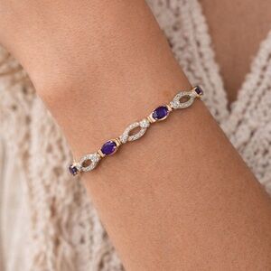 NWT Genuine Amethyst Bracelet – 18 Karat Gold Over Sterling silver